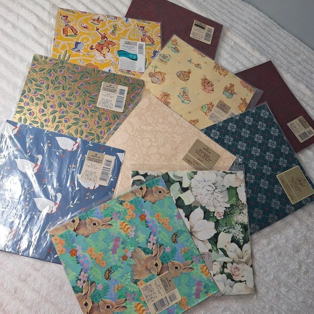 Vtg Hallmark Any Occasion Sheet Wrapping Paper 10 Pk 2 Sheets Ea. Retro Cottage